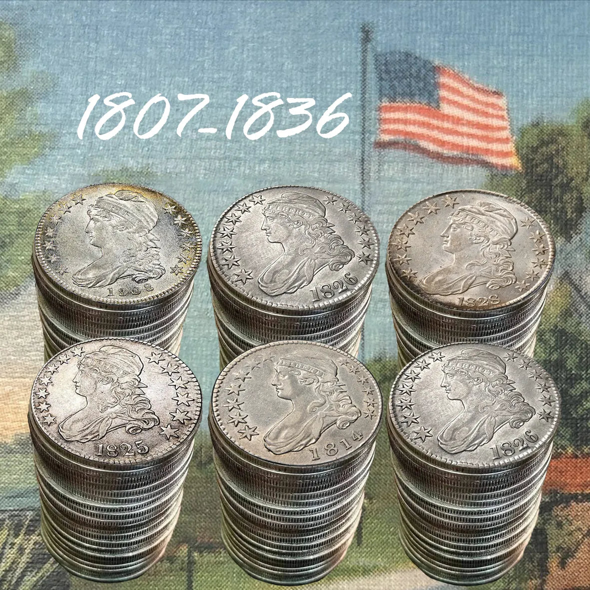 [Complete Set]1807-1836 50c Liberty Capped Bust Lettered Edge Silver Half Dollar, 20 pieces